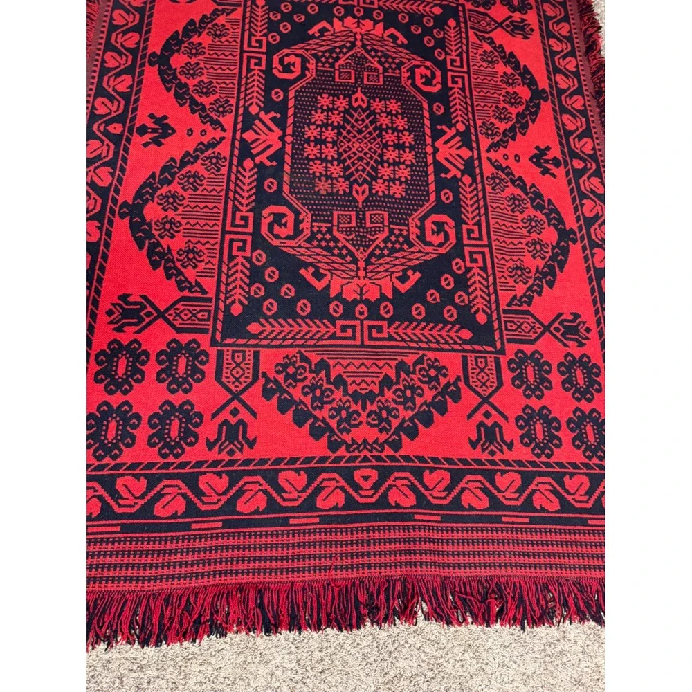 Vintage Polish Folk Wool Blanket Set Large Tapestry Throw Runner Mats Red Black